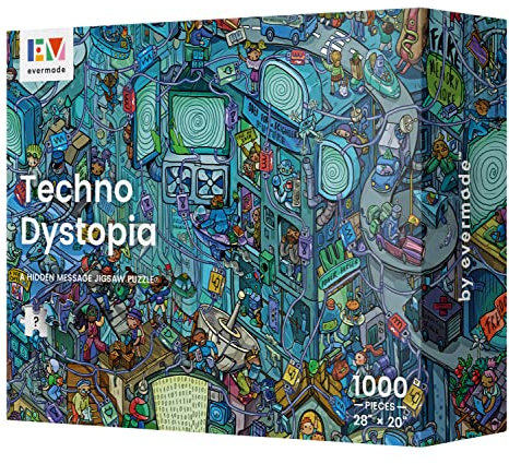 Techno Dystopia by Evermade – Eine versteckte Botschaft Mystery-Puzzle für Erwachsene – 1000 Teile, wunderschön detailliert, 50,8 x 71,1 cm, gerahmte Kunst