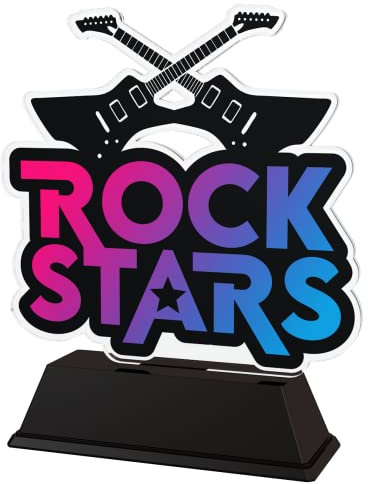 Trophy Monster Rock Stars Guitar Trophy Free Engraved Plate | Buy in 5 Sizes (100-175mm) | for Times Tables Schools | Made from Printed Acrylic (100mm)