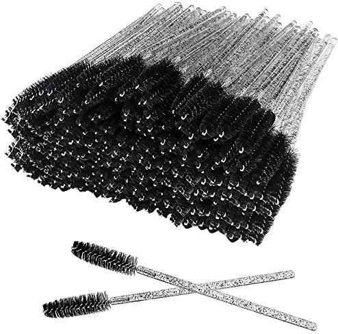 XPP Disposable Eyelash Brushes,100PCS Eye Brow Spoolie Castor Oil Brush Mascara Wands Cosmetic Makeup Tools(Crystal Black)