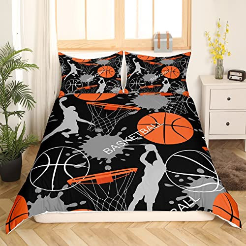 Loussiesd Kinder Basketball Bettwäsche Set Cool Sport Theme Tröster Cover Bettbezug Set Sportbasketball Bettwäsche Jungen Teens 135 x 200cm Bettbezug mit 1 Kissenbezug, Reißverschluss