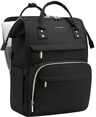LOVEVOOK Rucksack Damen, Wasserdichte Laptoprucksack 17 Zoll mit getrenntem Laptopfach, Groß Schulrucksack Schultasche, für Arbeit Uni Lehrer Business Büro, Schwarz