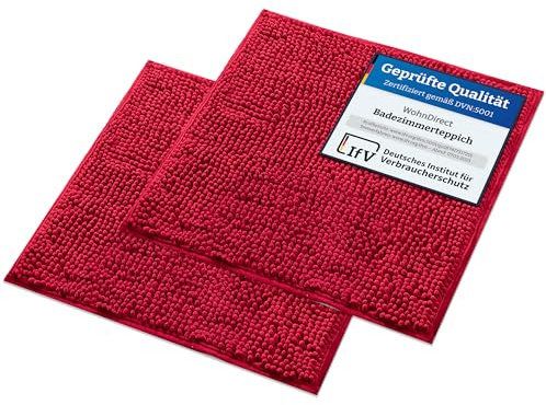 WohnDirect Badematten Set 2 teilig - Rot 45 x 45 cm - rutschfest & Waschbar - Badvorleger, Badezimmerteppich, WC Vorleger