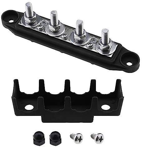 EMSea Stromverteilerblock mit 4 Pfosten Und 2 Schrauben, Stromverteilerblock Sammelschiene Stromverteilerklemmenblock für LKW Wohnmobile Boote Anhänger, Schwarz