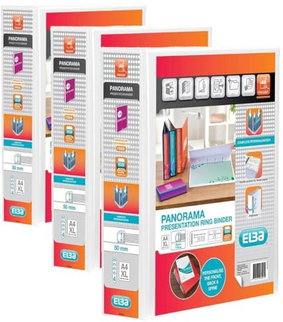 Elba Panorama 70 mm A4+ Presentation 4D Ring Binder - White (Pack of 3)