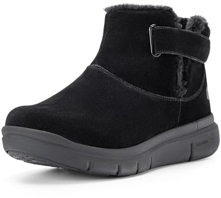 FitVille Winterstiefel Damen Extra Weit Winterschuhe Warm Gefüttert Schneestiefel Winter Kurzschaft Stiefel Schlupfstiefel mit Klettverschluss Rutschfest Outdoor Boots Schwarz 39 EU X-Weit