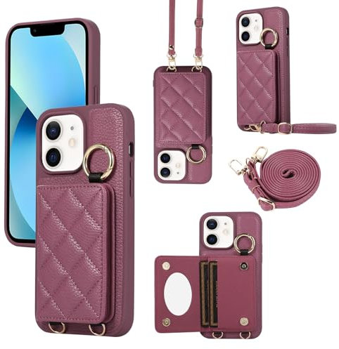 XMTON iPhone 11 Case with Card Slots & Ring Kickstand iPhone 11 Wallet Case Slim thin Leather Crossbody Cover for Women, Burgundy