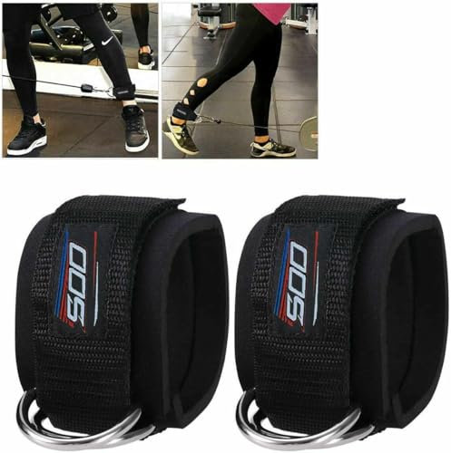 Ankle Straps for Cable Machines Attachment – Neoprene Padded Gym Wrist Cuff Legs Extensions Curls, Kickbacks, Weightlifting Hip Abductor, Abs, Glute Workout, Double D-Ring Cable Strap for Men Women