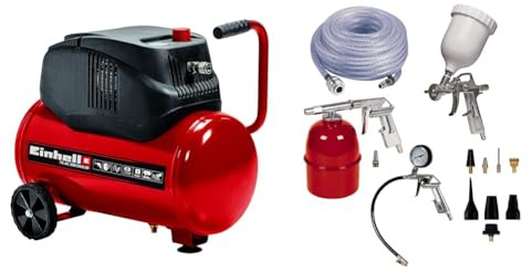 Einhell Compresseur TC-AC 200/24/8 OF (1200W, max 8 bar, réducteur de pression, moteur sans huile ni entretien, 24L, support amorti aux vibrations, clapet anti-retour/sécurité) + Kit 13 accessoires