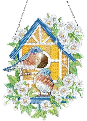EEEKit Diamonds Painting Kits for Adults, 5D DIY Diamond Art Hanging Sign Pendant, Double Sided Birdhouse Diamond Dotz Suncatcher, Crystal Painting Hanging Ornament for Wall Window, Christmas Gifts