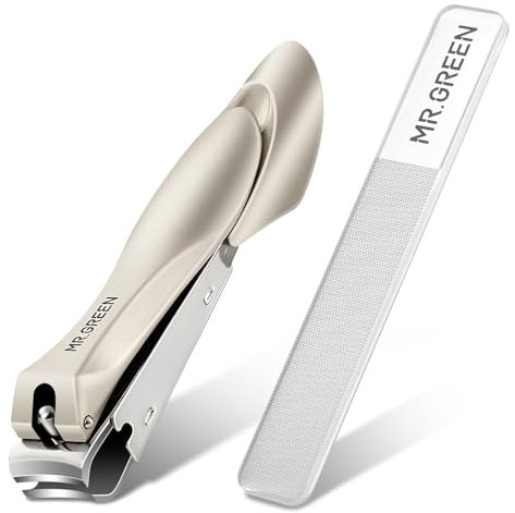 MR.GREEN Nail Clippers Stainless Steel Anti Splash Fingernail Cutter Manicure Tools Bionics Design Pedicure Scissor Nail Trimmer (Nail Clipper (Large)+Nano Glass Nail File)