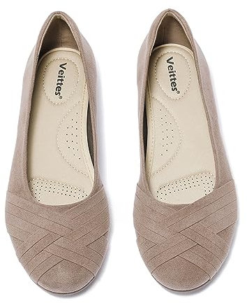 Veittes Women's Wide Width Flats Shoes - Classic Round Toe Slip-on Fashionable Ballet Shoes.(2109002-2310,TA/MF,UK9 Wide)