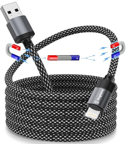 Magtame Magnetisch iPhone Ladekabel, Aufgerollt Light-ning Kabel 1M iPhone Schnellladekabel MFi Zertifiziert iPhone Kabel Nylon Fast USB Ladekabel für iPhone 14/13/13 Pro/12 X 8 7 6