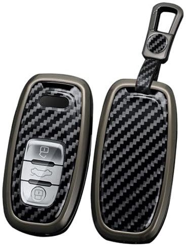 TECART Autoschlüssel Hülle Passt für Audi A1 A2 A3 A4 A5 A6 A7 A8 A4L A6L A8L Q1 Q3 Q5 Q7 Q8 S1 S3 S4 S5 PVC Schlüsselanhänger Keyless Go Schutz 3 Taste Schlüsseletui Key case Kohlefaser B Schwarz