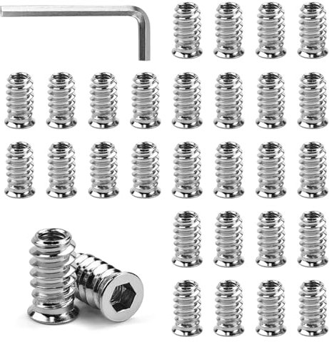 CAREDGO 50 Pcs Tuerca Embutir Madera Tuercas Hexagonales m6 x 20mm Tornillo y Tuerca Maderatuerca Madera Insertable Tuercas Interiores para Madera Mueble de Madera + 1 x Llave Hexagonal