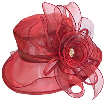 chhoioia Hochzeitshüte für Damen, Fascinator Lady Cocktail Tea Party Kirche Hochzeit Braut Blume Hut Moskitonetz (rot, Einheitsgröße)