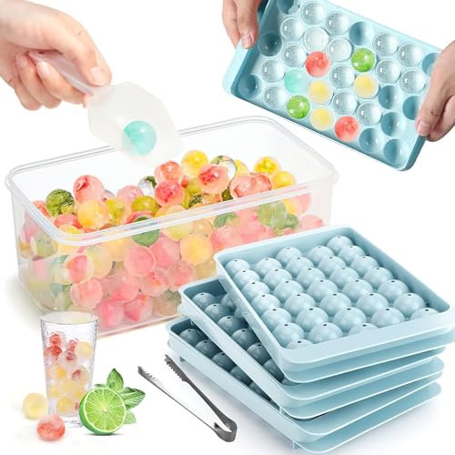 ACTOYS Moule à Glaçon pour Congélateur, Lot de 3 Bacs a Glacons avec Couvercle et Boîte à Glaçons, 1in x 99 Petits Bacs à Glaçons Ronds pour Cocktails/Whisky/Café/Gelée/Boissons Réfrigérées- Bleu