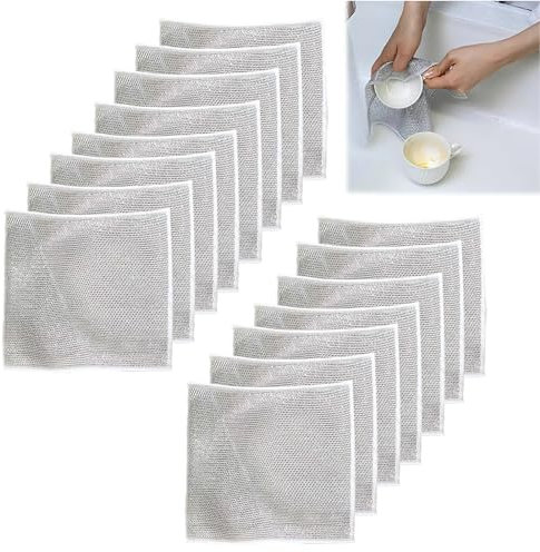 15 Piezas Paños de Alambre Metálico, Paños de Alambre Multiusos de Alambre, Paño de Limpieza Reutilizables Sin Arañazos para Cocina, Trapos Limpieza Uso en Húmedo y Seco Toallas de Limpieza Versátiles