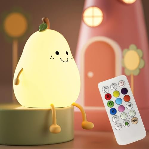 NICE POINT Veilleuse enfants, lampe poire en silicone pour bébé et enfant en bas âge, veilleuse fruit avec télécommande, lampe de nuit pour chambre à coucher, de chevet kawaii pour chambre de ga