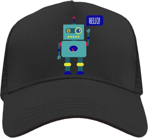 Functon+ Toy Robot Saying Hello and Waving Mesh Back Trucker Cap Adjustable Snapback Hat Casual Black, Schwarz , Einheitsgröße
