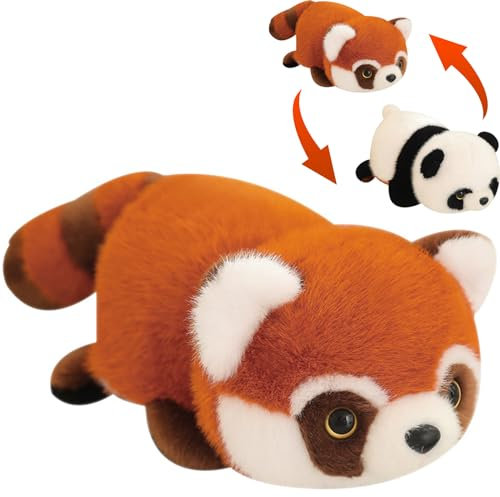 Herfair Roter Panda Kuscheltier Panda Plüschtier Kawaii Plüsch Spielzeug zum Wenden Weiches Tierkissen Stofftier Kinder Geschenke (25 cm)
