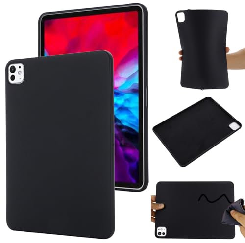 Coque Compatible Apple iPad Pro 11 (2024), Silicone Liquide Cas Gel Antichoc Caoutchouc de Anti, Housse Doublure Douce en Tissu Microfibre, Étui pour Apple iPad Pro 11 (2024) (Noir)
