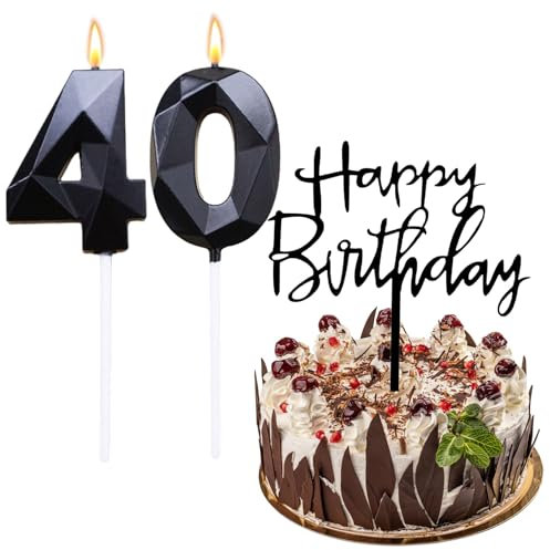 Bolosa Kerze 40 Geburtstag Frau Mann, Geburtstagskerze 40 und Happy Birthday Steckkarte, 40. Geburtstag Frau Mann, Zahlen Kerzen 40, Geburtstag 40 Jahre Frau, Kerzen 40 für Geburtstagsparty(Schwarz)