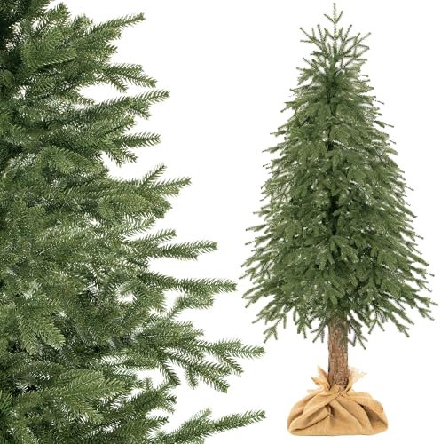 SPRINGOS Albero di Natale con tronco naturale, 220 cm, densità realistica, ramoscelli e tessuto iuta, albero di Natale artificiale come vero abete rosso, prodotto nell'Unione Europea