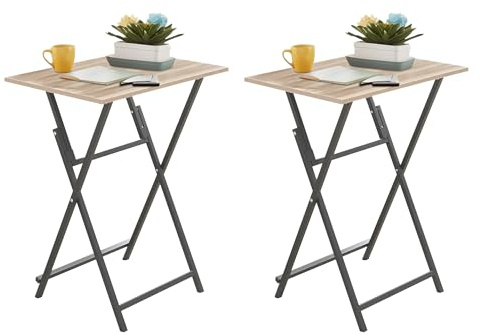 KELERDUN TV Trays Tables Set of 2, Folding TV Dinner Trays for Living Room for Eating, Portable Foldable Wooden Sofa Side End Snack Table for Bed, Couch, Small Space, No Installation Required, Brown