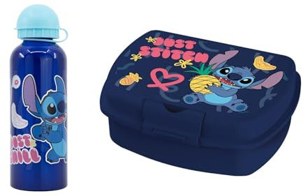 Stitch Lunchbox / Sandwichtoaster für Kinder + Flasche mit BPA-freiem Sicherheitsverschluss, Lunch-Set (Aluminium)
