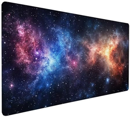 Schwarz Mousepad XXL 800 x 400 x 3 mm, Groß Gaming Mauspad Milchstraße Muster, Schreibtischunterlage Rutschfeste Gummibasis, Wasserfest Mouse Pad Vernähte Kanten, Büro Deko, Geschenke für Frauen Z-238