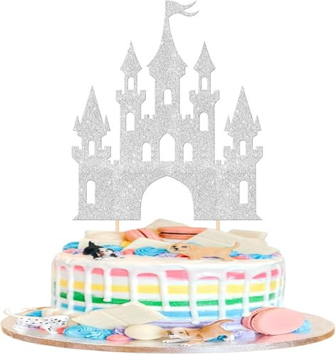 1 Stück Schloss Geburtstag Tortendeko Glitzer Prinzessin Cake Topper Schloß Thema Kuchen Deko für Prinzessin Schloss Thema Baby Dusche Hochzeit Geburtstag Party Kuchen Dekorationen Silber