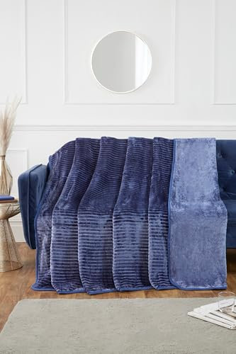 Rapport Home Luxuriöse gerippte Nerzdecke, 200 x 240 cm, Blau