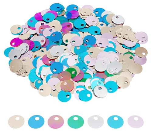 OLYCRAFT 2100 Stück Paillette Mit Großem Loch 19mm 7 Farben Runde Flache Pailletten Flache Lose Pailletten Runde Pailletten Glitzer Pailletten PVC Schillernde Pailletten Für Nähstickereien 5mm Loch