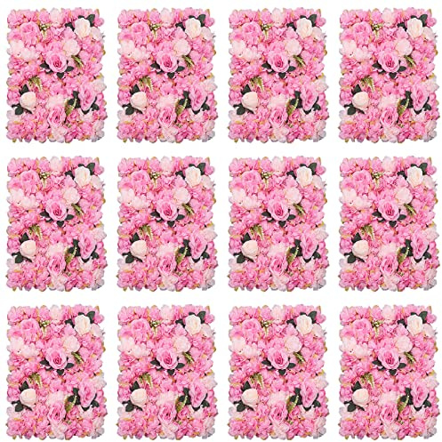 Beaudreaul Mur de Fleurs Artificielles - Fleur Artificielle Panneau Mural Decoratif 12 Pièces - 12 Pcs Rose Fleur Décoration Murale 40cm X 60cm - Soie Rose Faux Fleur Panneau Mur Florale