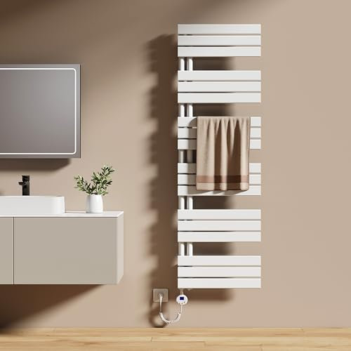 EMKE Scaldasalviette Elettrico con Termostato 160x50 cm, 1000W Bianco, Scaldasalviette a Basso Consumo, Resistenza Riscaldante con Timer, Termoarredo Bagno, Scaldasalviette Elettrico Bagno
