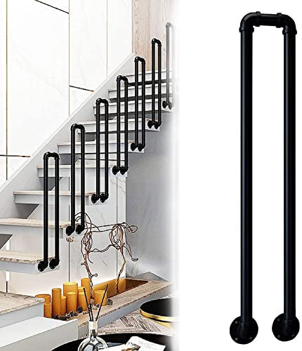 Barandilla de escalera en forma de U de hierro forjado para interiores y exteriores, pasamanos de seguridad para escaleras, pasamanos antideslizantes para jardines, áticos, escaleras de caracol, 55 cm