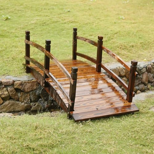 CMYUN Gartenbrücke Kleine Fußgängerbrücke Als Gartendeko, Bachteich-Hof-Bauernhof-Gartenbrücken, Teichbrücken aus Massivholz mit Sicherheitsgeländer, Gartendeko Karbonisierte Brücke