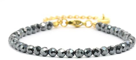 Echtes Hämatit Edelstein Armband mit facettierten 4mm Perlen - Länge verstellbar - Heilstein Schutzstein Edelsteinarmband Glücksbringer Talisman Geschenk (Hämatit, 16-21CM G)