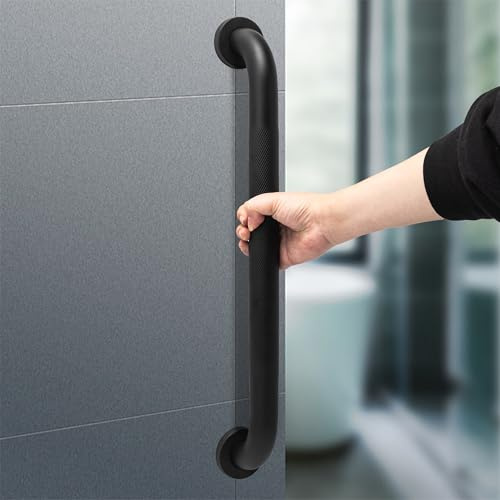 ITSOGOO Maniglione Bagno Acciaio inossidabile con Superficie Zigrinata,Maniglioni Antiscivolo per Anziani,Maniglia per Doccia per Vasca,WC,Cucina,Disabili Corrimano per Scale 50cm Nero Opaco
