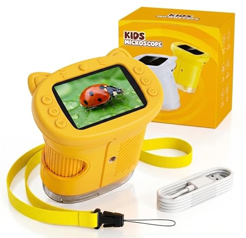 OAEBLLE Kids Microscope, 1000X Portable Mini Pocket Microscope with 2.4″ IPS Screen & 8 LEDs, Rechargeable, STEM Educational Science Kit Toys, Best Christmas Birthday Gifts for 4-12 Year Old Girls