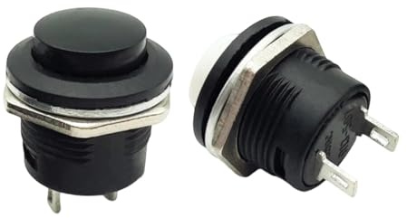 2 interruptores de botón momentáneos negros – 12 V 5 A para lavado de pantalla/bocina para kit y coches clásicos