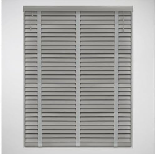 50mm Slat Light Grey Real Wood Venetian Blind With Tapes 120cm Drop, 100cm | Light Grey real wood Venetian blind with Tapes. 50mm slats. 100cm width x 120cm drop. Stylish and durable finish.