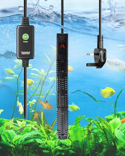 GlowUp Chauffage d'aquarium 500 W, chauffage d'aquarium avec contrôleur externe, affichage LED, protection contre la surchauffe et la marche à sec, chauffage pour aquarium d'eau douce et salée