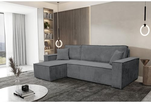 Best For Home | Ecksofa mit Schlaffunktion und Bettkasten – Schlafsofa L Form, Cord oder Beige – Couch Modular, Big Sofa, Wohnlandschaft, Klappsofa, Funktionsecke, Sofa Bed Convertible, Casadelo