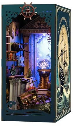 BATTREVO DIY Book Nook Kit-Rätsel auf dem Meeresboden- mit LED Licht,bastelset Erwachsene,Book Nook bausatz, Nook Art，Weihnachten Geburtstag Geschenke (Antik)