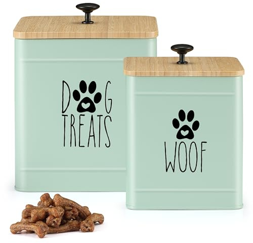 PERFNIQUE Dog Treat Container, Airtight Dog Treat Jar Set of 2, Dog Cookie Jar for kitchen Counter, Pet Treat Container, Dog Treat Canister and Storage, 7.8x6.2 & 7.3x5.5 (Sage Green)