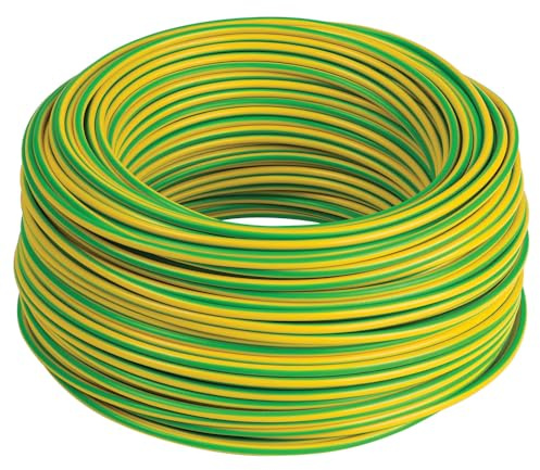cordina, cavo elettrico, 100 metri, 1,5 mmq mm2, 1x1,5 mm, colore giallo - verde, cavo terra, in rame, unipolare, conforme CPR, FS17, per ristrutturazioni impianto elettrico per case e appartamenti
