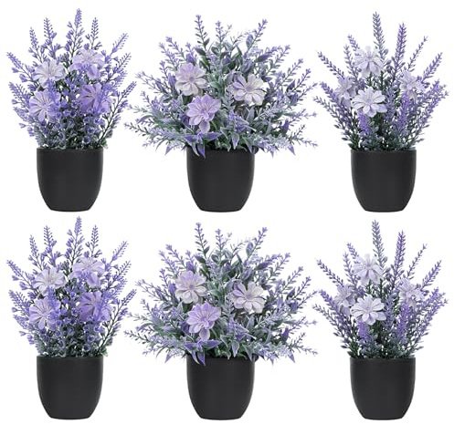 Woltoy Künstliche Pflanzen 6 Stück Kunstpflanze, Lavendel im Topf Lila, Künstliche Pflanzen für Büro, Regal und Fensterbank Deko Wohnzimme