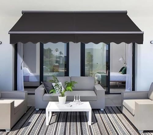 Balkonmarkise 350 x 250 cm – Höhenverstellbare Handkurbel-Markise aus Aluminium und Eisen, Wasserdicht & UV-beständig, Manuell ausfahrbare Sonnenmarkise für Balkon, Terrasse, Garten, Schwarz