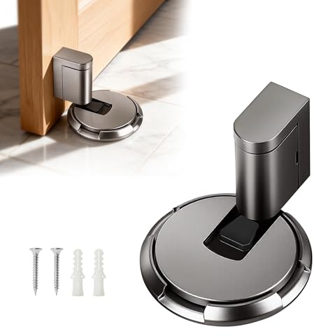 Heavy Floor Door Stopper, Magnetic Door Stop with Screws and Self-Adhesive Pads, Ground Mounted Mechanical Floor Doorstop